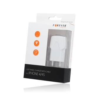 Ładowarka sieciowa Forever USB 1 A z kablem do iPhone 4/4S biała