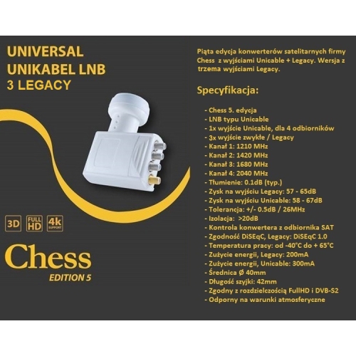 LNB UNICABLE QUAD CHESS 5 EDITION + TRIPLE LEGACY (7 ODBIORNIKÓW)