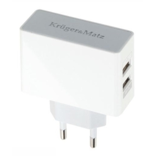 Ładowarka sieciowa USB Kruger&Matz KM0017 z dwoma gniazdami USB 2.1A + 1A