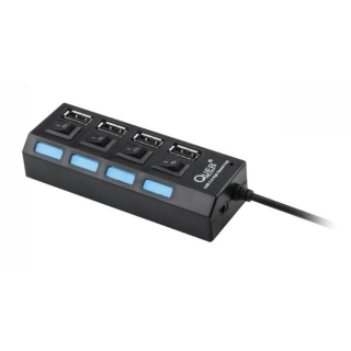 HUB USB 4 portowy H308 z wyłącznikami Quer czarny (KOM0752)