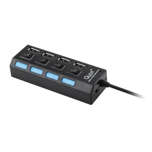 HUB USB 4 portowy H308 z wyłącznikami Quer czarny (KOM0752)